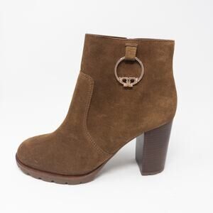 Tory Burch Sofia Lug Sole Bootie Natural Suede Festival Brown 85mm Womens Size 1
